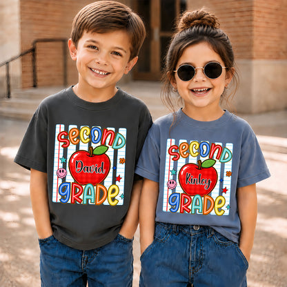 Personalized Colorful School Shirt - Custom Name & Grade Kid T-shirt - Back To School Gift for Boys & Girls