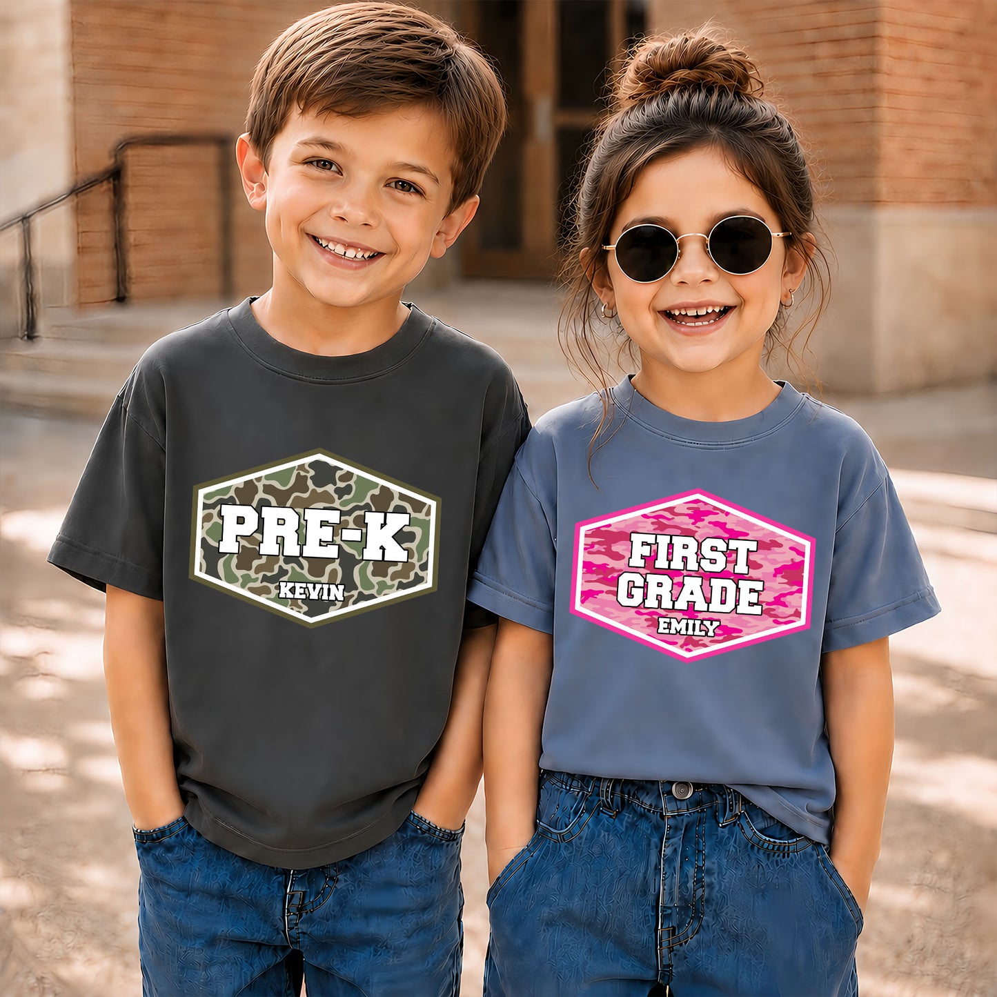 Camo School Shirt - Custom Grade & Name Kids T-Shirt - Back to School Outfit for Boys & Girls