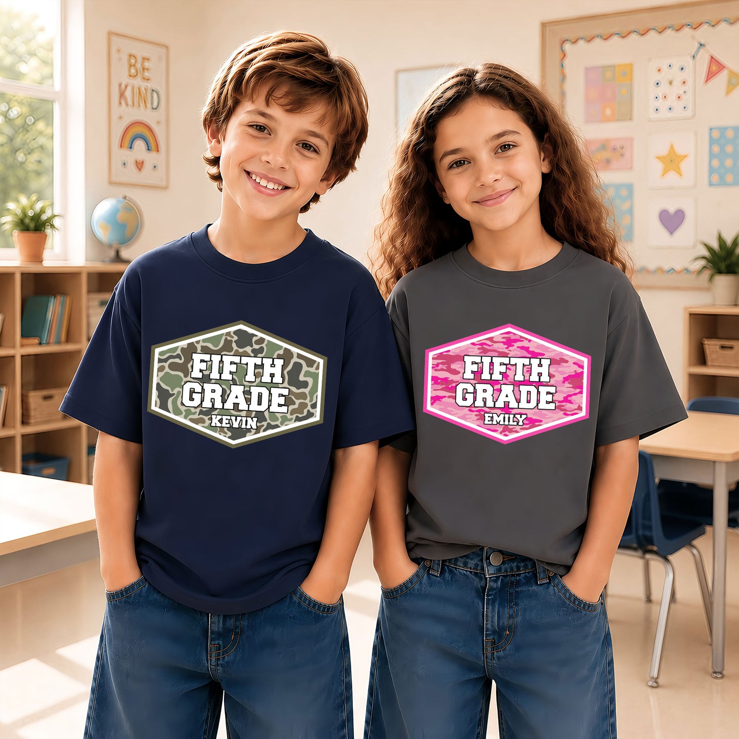 Camo School Shirt - Custom Grade & Name Kids T-Shirt - Back to School Outfit for Boys & Girls