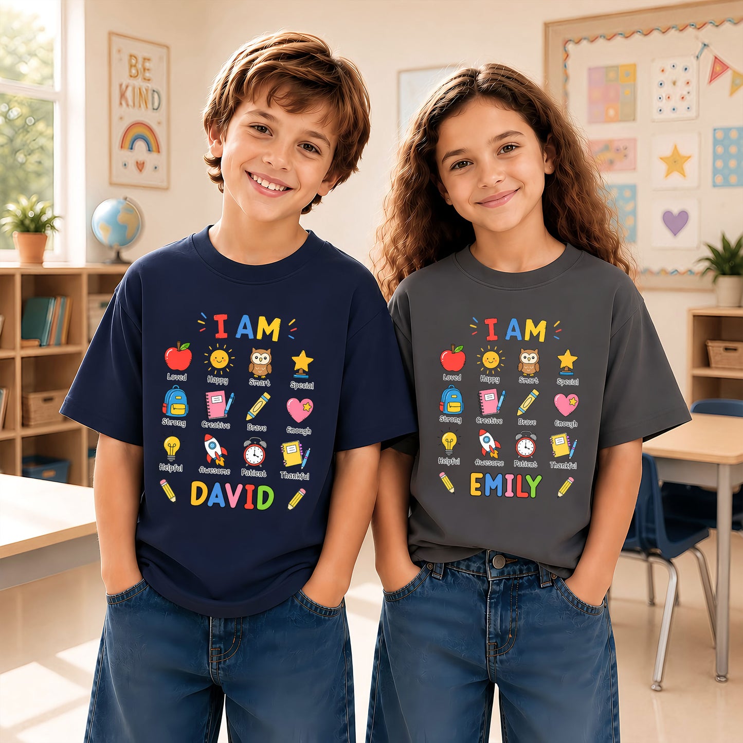 Kid Affirmations Shirt - Custom Name Kid T-shirt - Motivational Back To School Gift for Boys & Girls