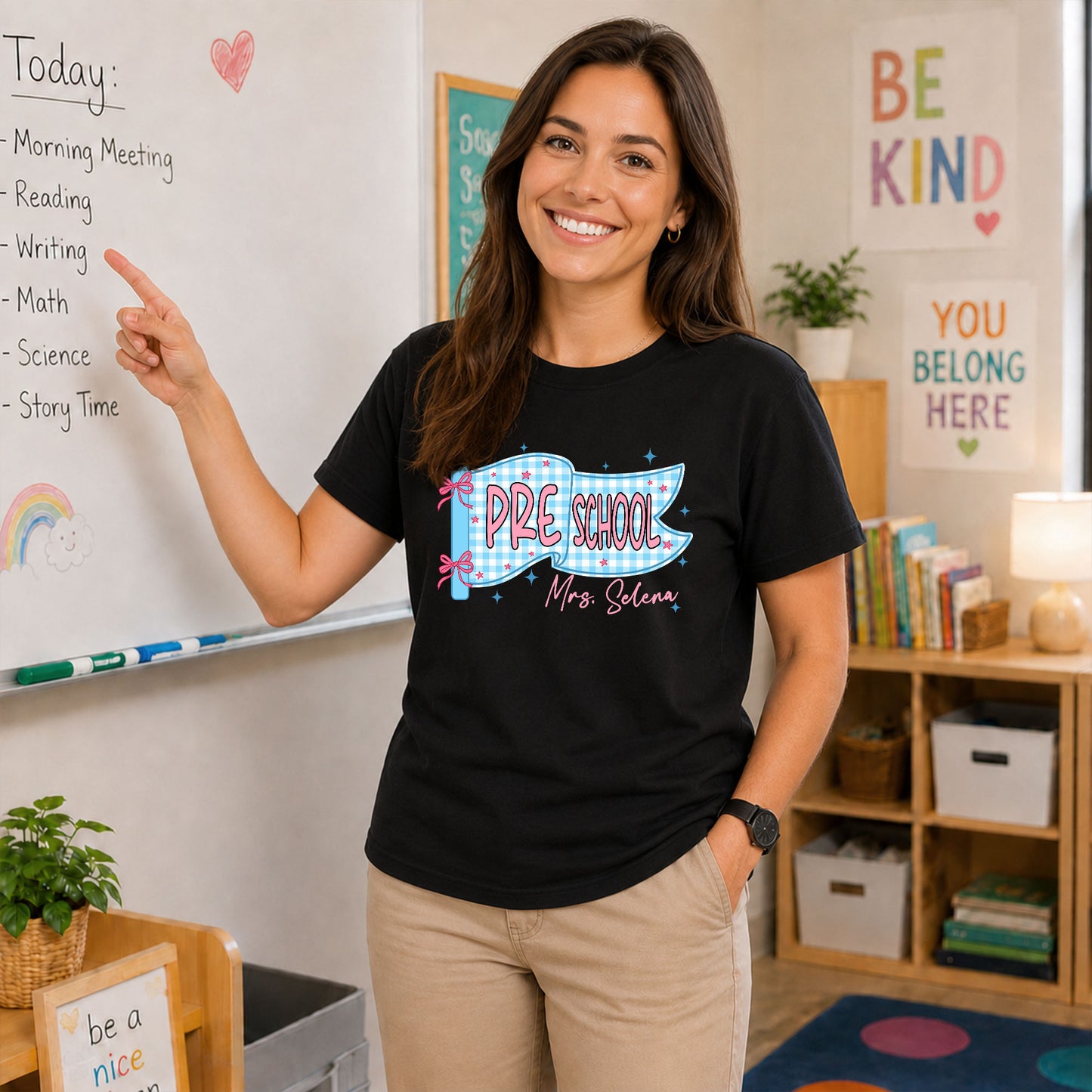 Personalized Pastel Pennant School Shirt – Custom Teacher Name & Teaching Grade - Back To School Outfit for Teachers