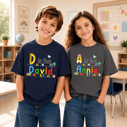 Colorful Alphabet School Shirt - Custom Name Kid T-shirt - Back To School Gift for Boys & Girls