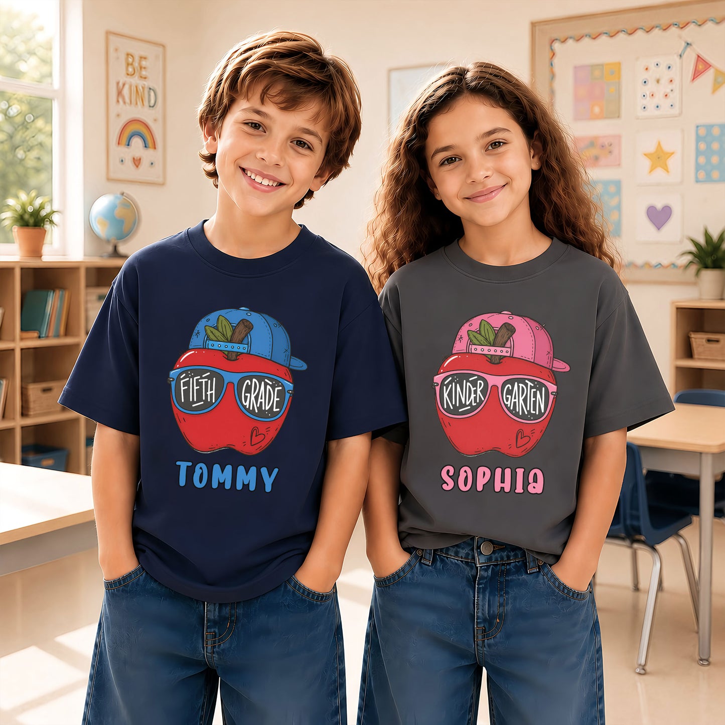Apple School Shirt - Custom Kid Name & Grade T-shirt - First Day of School Gift for Boys & Girls