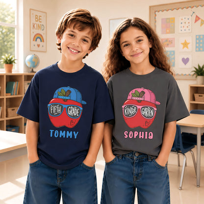 Apple School Shirt - Custom Kid Name & Grade T-shirt - First Day of School Gift for Boys & Girls