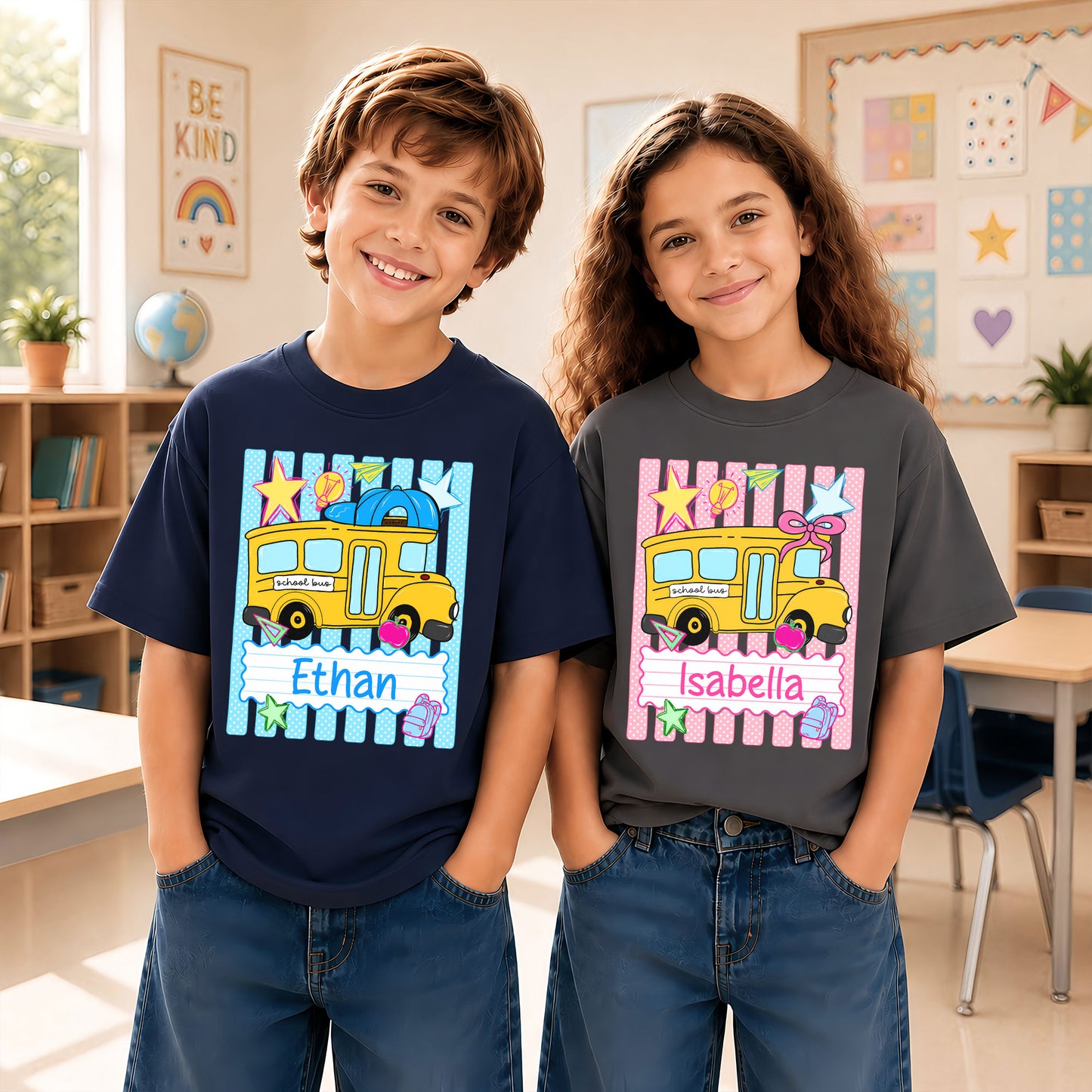 Personalized School Bus Shirt - Custom Name & Grade Kid T-shirt - Back To School Gift for Boys & Girls