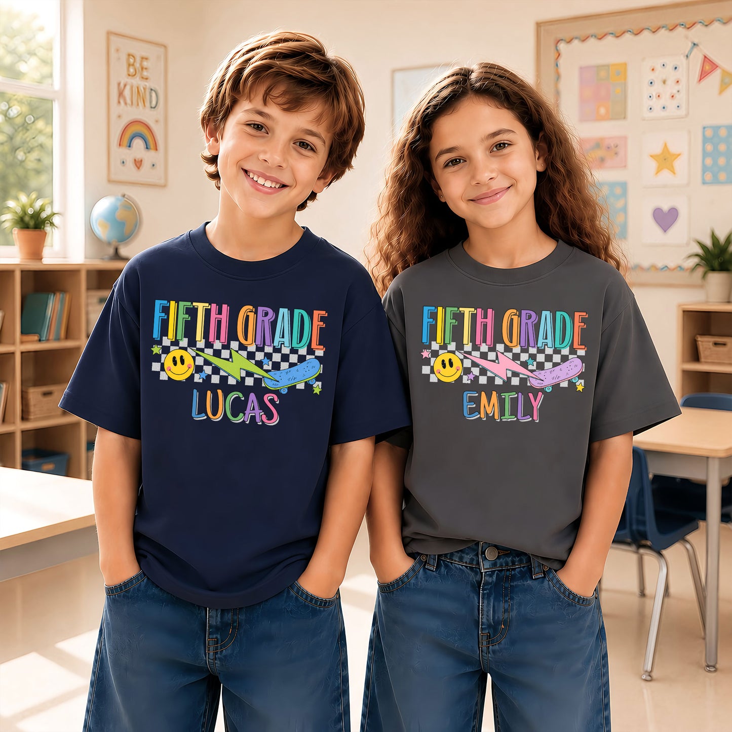 Personalized Back To School Shirt - Custom Grade & Name Kids T-Shirt - First Day of School Outfit for Boys and Girls