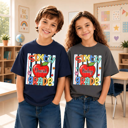Personalized Colorful School Shirt - Custom Name & Grade Kid T-shirt - Back To School Gift for Boys & Girls