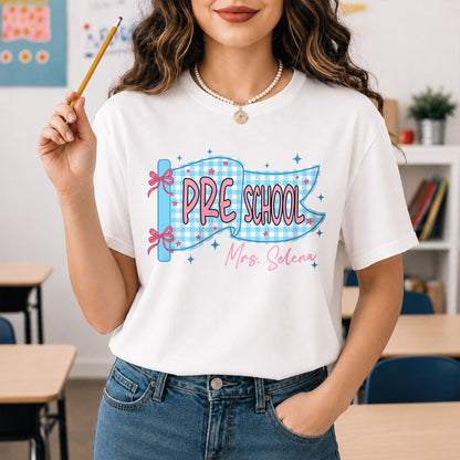 Personalized Pastel Pennant School Shirt – Custom Teacher Name & Teaching Grade - Back To School Outfit for Teachers