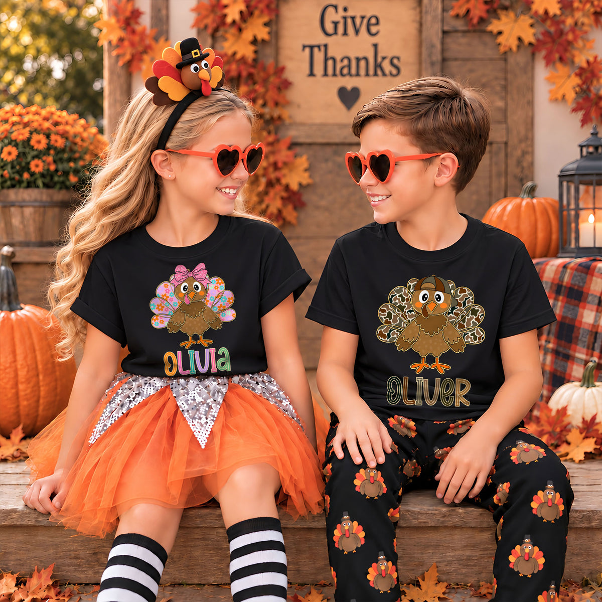 Personalized Thanksgiving Kids T-Shirt - Custom Turkey Shirt for Boys and Girls - Cute Fall Outfit, Thanksgiving Gift for Kids