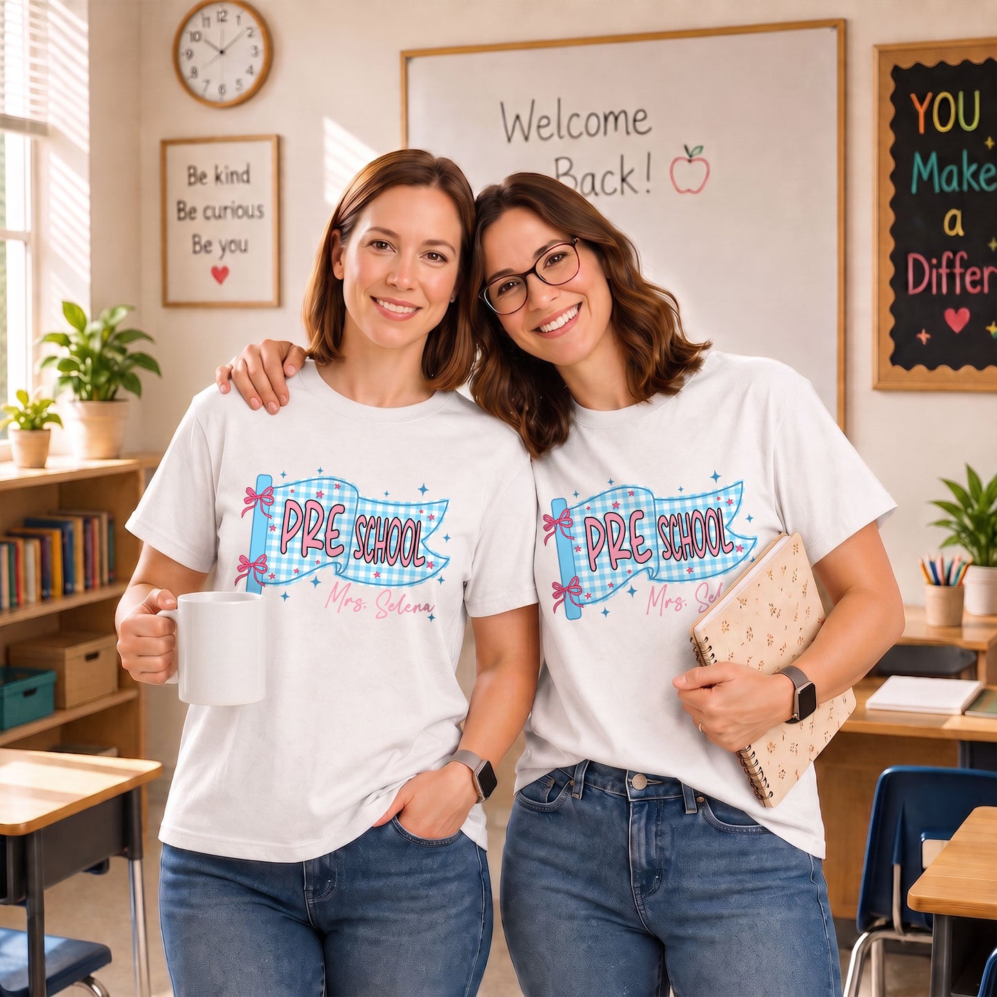 Personalized Pastel Pennant School Shirt – Custom Teacher Name & Teaching Grade - Back To School Outfit for Teachers