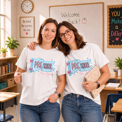 Personalized Pastel Pennant School Shirt – Custom Teacher Name & Teaching Grade - Back To School Outfit for Teachers