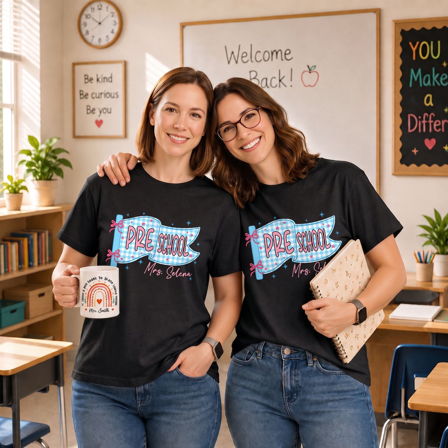 Personalized Pastel Pennant School Shirt – Custom Teacher Name & Teaching Grade - Back To School Outfit for Teachers
