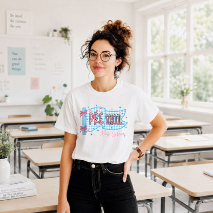Personalized Pastel Pennant School Shirt – Custom Teacher Name & Teaching Grade - Back To School Outfit for Teachers