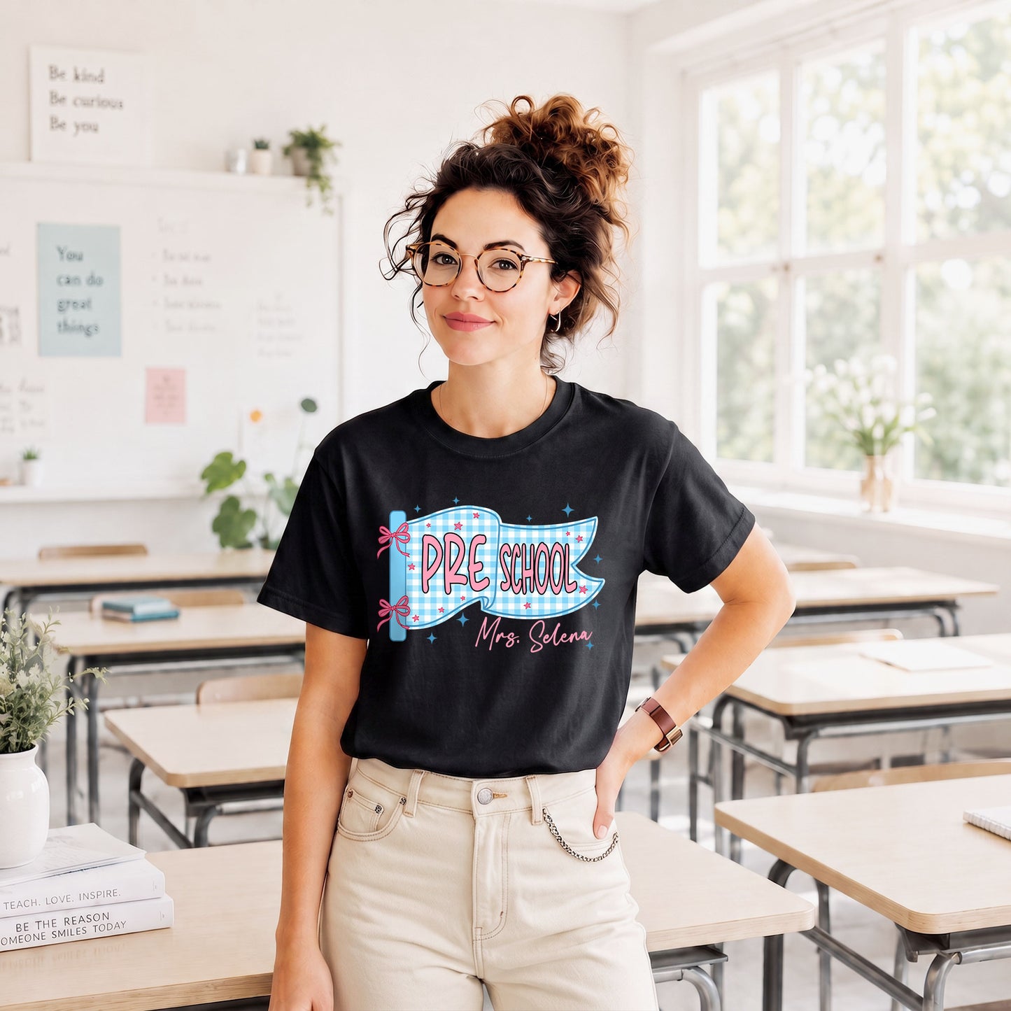 Personalized Pastel Pennant School Shirt – Custom Teacher Name & Teaching Grade - Back To School Outfit for Teachers