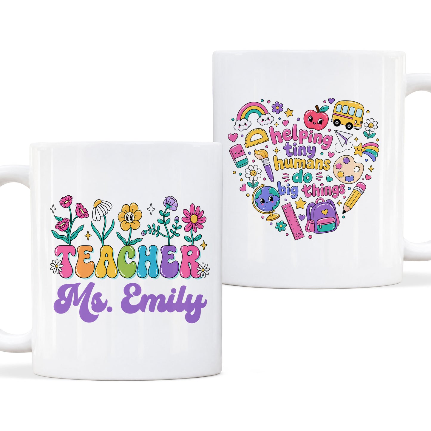 Colorful Groovy Teacher Mug - Helping Little Minds Grow - Personalized Teacher Coffee Cup - Back To School Teacher Gift