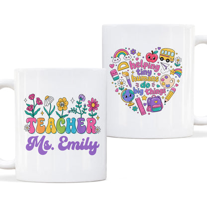 Colorful Groovy Teacher Mug - Helping Little Minds Grow - Personalized Teacher Coffee Cup - Back To School Teacher Gift