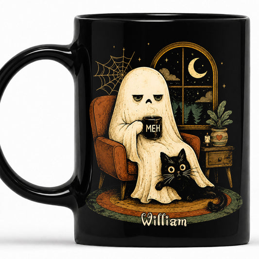 Personalized Halloween Mug, Custom Ghost Cat Coffee Cup, Cute Spooky Mug, Halloween Gift for Cat Lovers