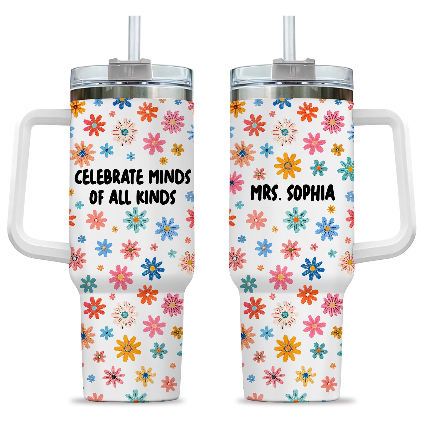 Personalized Teacher Tumbler - Celebrate Minds of All Kinds - Teacher Autism Awareness, Custom Teacher Name Tumbler