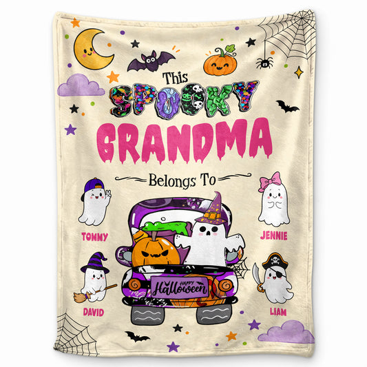 Personalized Halloween Blanket - Spooky Grandma Custom Name Fleece Blanket - Cute Ghost Pumpkin Gift for Grandma, Mom