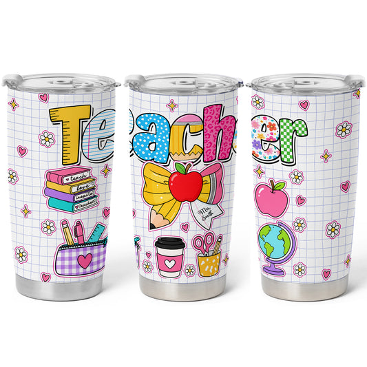 Personalized Teacher Tumbler with Custom Name, Cute Pencil Floral Travel Cup, Teacher Appreciation Gift, Back to School Teacher Gift