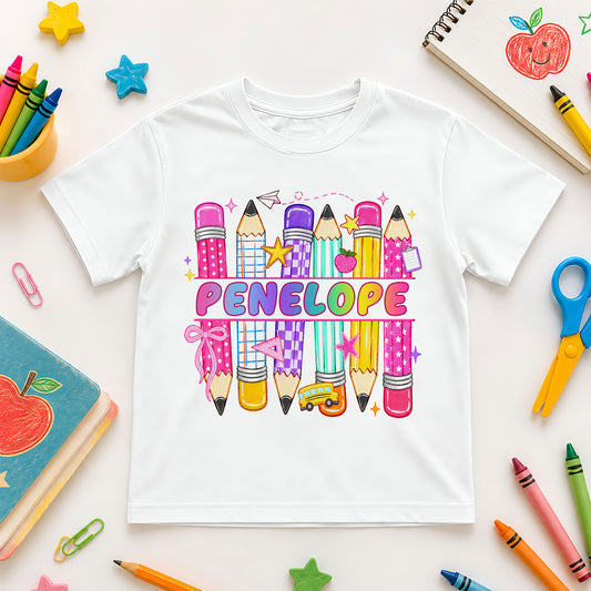 Colorful Pencil School Shirt - Custom Name Kids T-shirt - Back To School Outfit for Boys & Girls