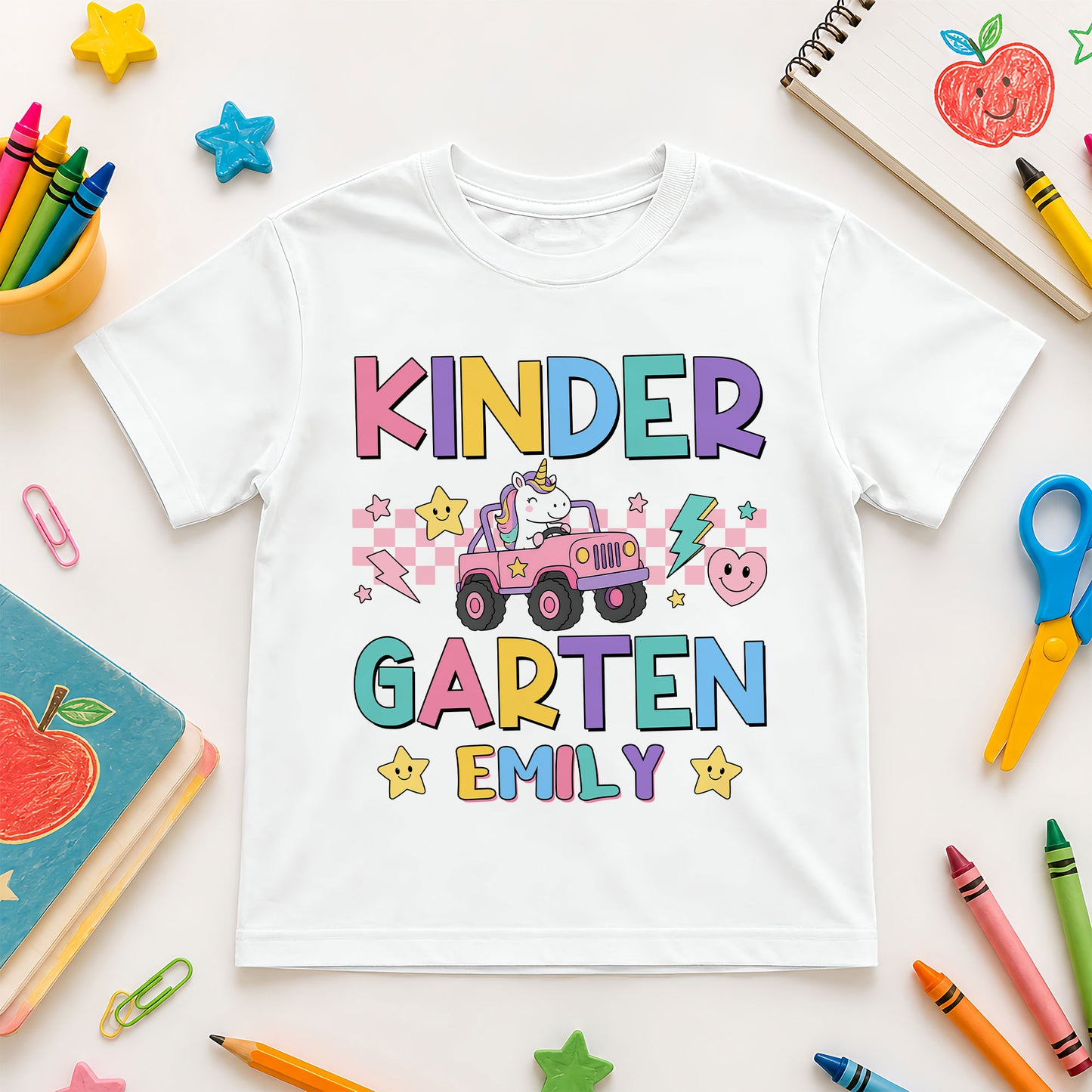 Personalized Pastel Unicorn School Tshirt - Custom Name & Grade Kids T-Shirt - Back To School Gift for Girls