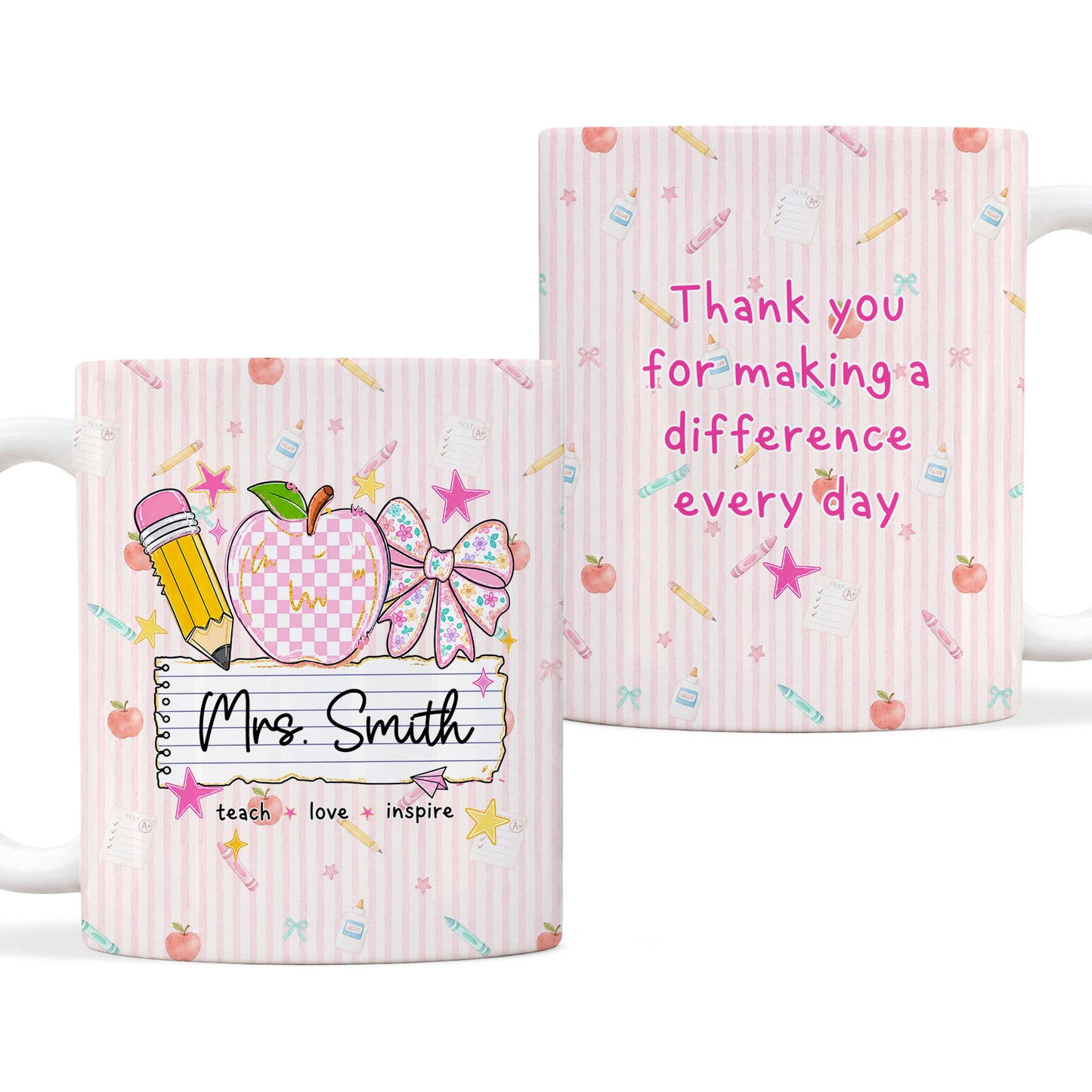 Personalized Teach Love Inspire Teacher Mug with Custom Name, Teacher Appreciation Coffee Mug, Thank You Teacher Gift, Back to School Gift