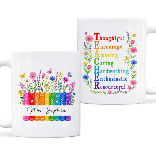 Back To School - Personalized Teacher Mug - Colorful Teacher Mug - Custom Name Mug, Teacher Appreciation Gift