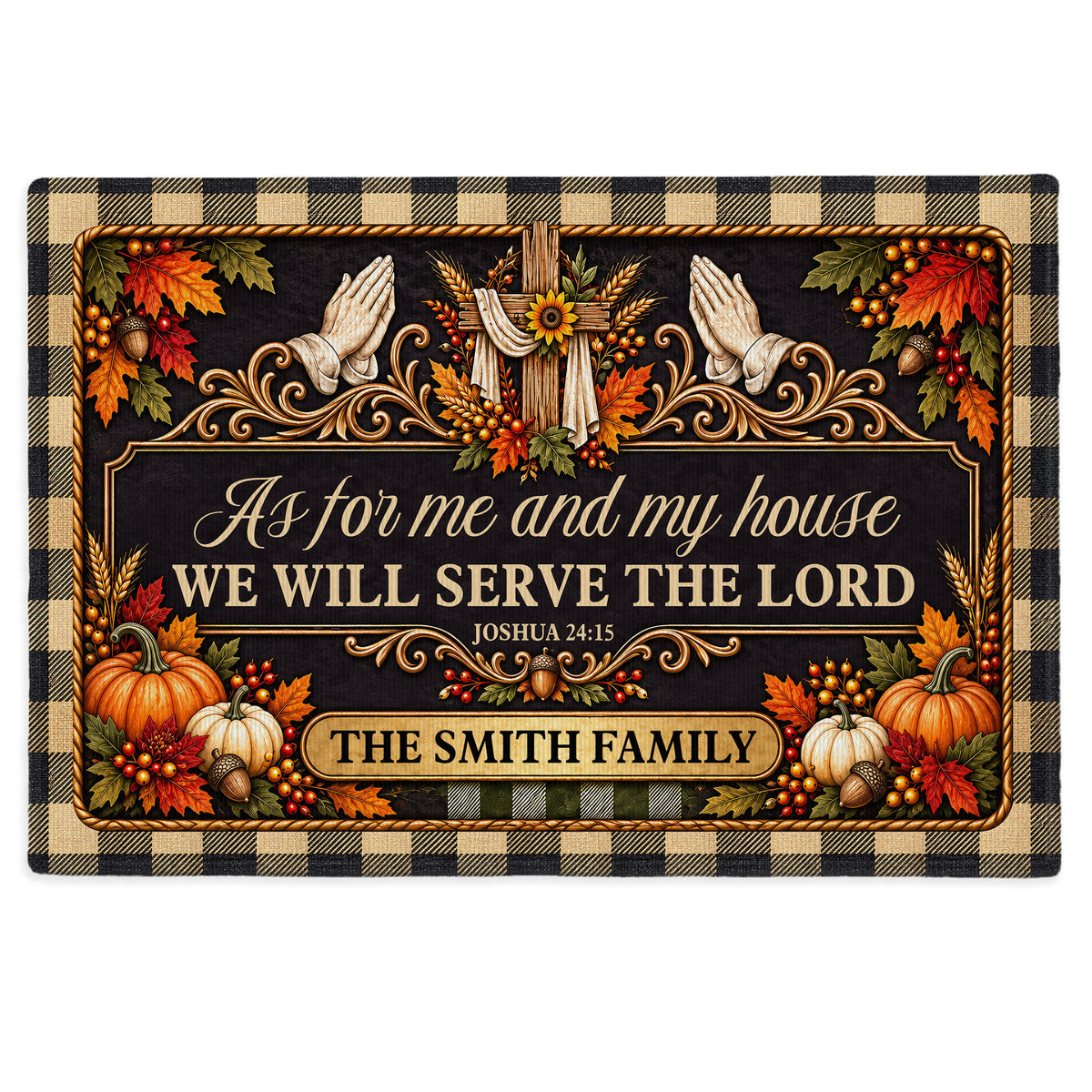 Personalized Thanksgiving Door Mat - Serving The Lord Family Mat - Christian Fall Home Decor