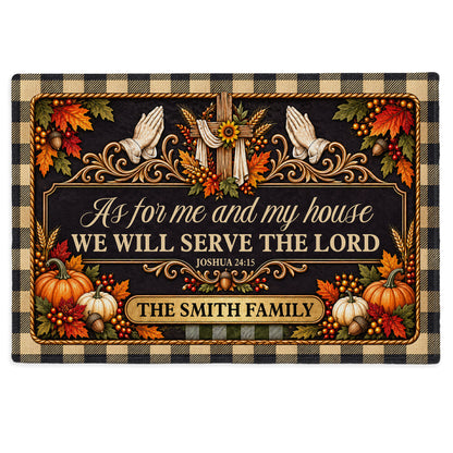 Personalized Thanksgiving Door Mat - Serving The Lord Family Mat - Christian Fall Home Decor