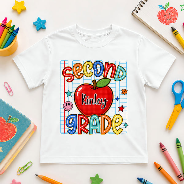 Personalized Colorful School Shirt - Custom Name & Grade Kid T-shirt - Back To School Gift for Boys & Girls