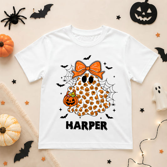 Personalized Halloween T-Shirt for Kids - Custom Name Ghost Shirt - Cute Spooky Halloween Tee, Kids Halloween Gift