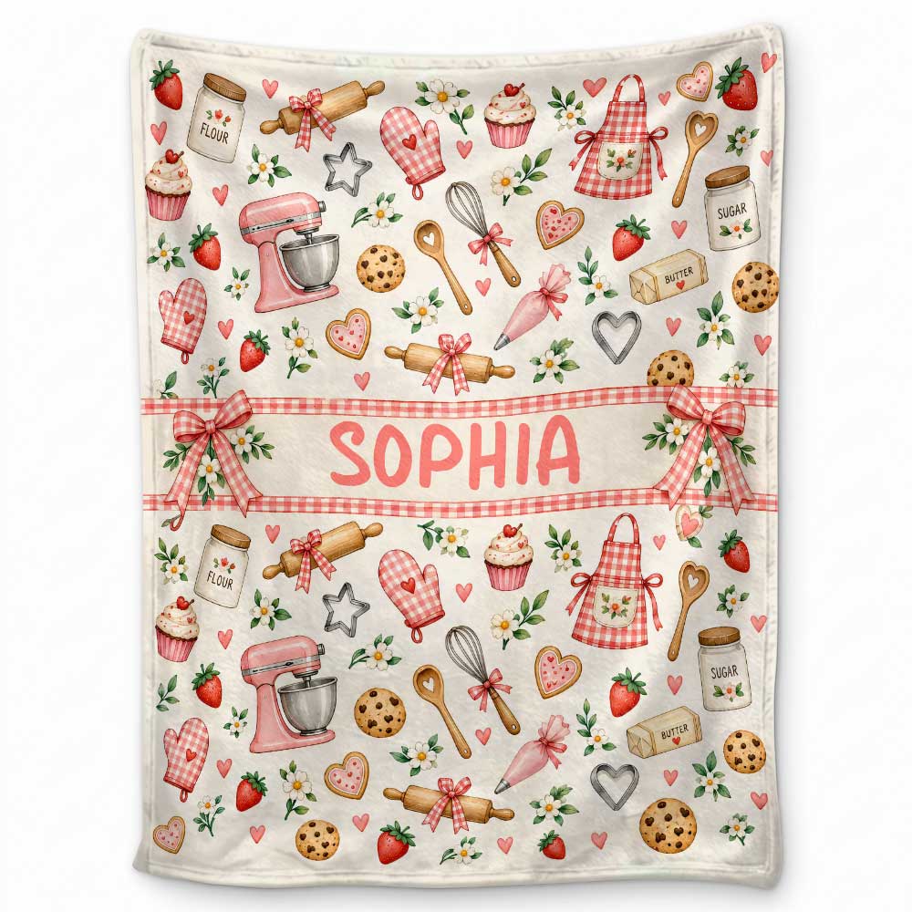Personalized Baker Blanket - Custom Kid Name Baking Blanket - Christmas Gift, Birthday Gift for Kids, Daughters