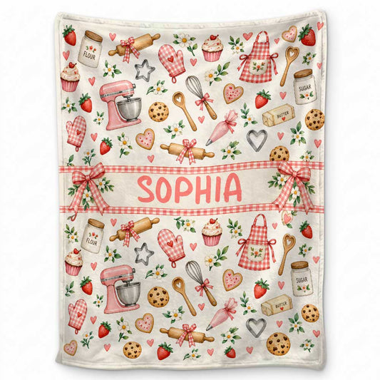 Personalized Baker Blanket - Custom Kid Name Baking Blanket - Christmas Gift, Birthday Gift for Kids, Daughters