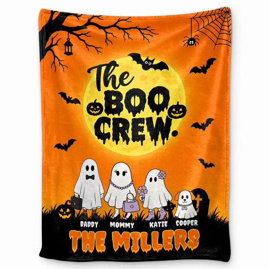 Personalized Halloween Blanket for Family - Custom Name Boo Crew Throw Blanket - Ghost Family Pumpkin Blanket - Spooky Halloween Home Decor - Family Gift