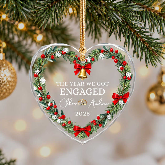 Personalized Gift Engagement Glass Ornament, Custom Couple Names Christmas, Engaged 2026 Christmas Gift For Couple
