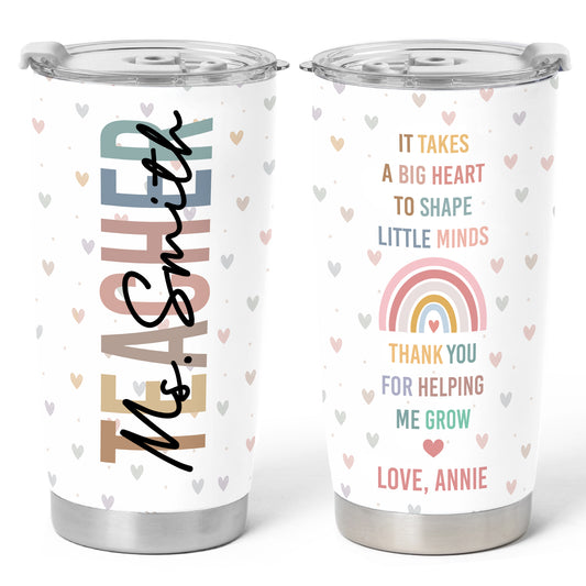 Pastel Rainbow Teacher Tumbler - Custom Teacher & Student's Name Stainless Steel Tumbler - Appreciation Gift for Teachers