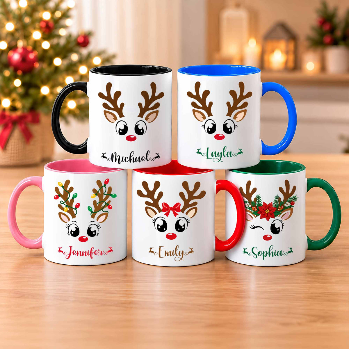 Personalized Christmas Matching Mug - Reindeer Mug Sets for Families, Groups, Businesses & Teams - Christmas Gift