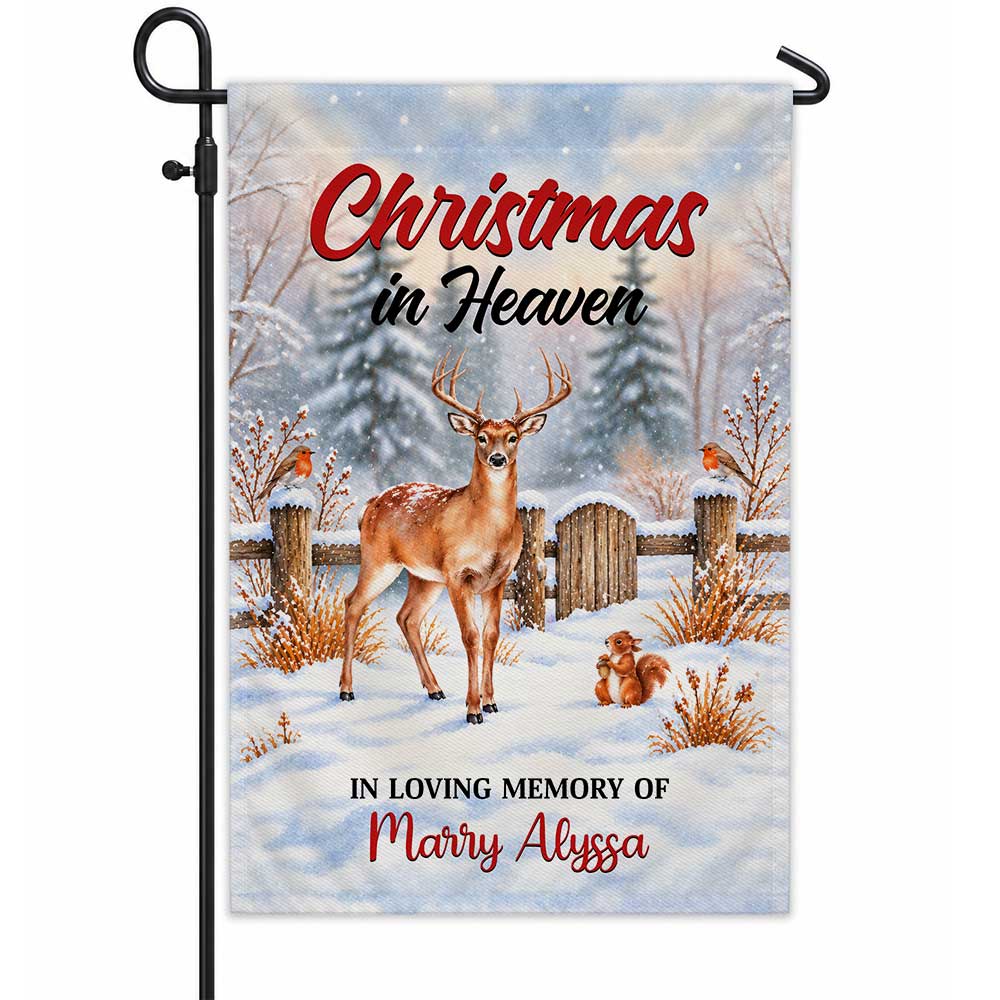 Personalized Christmas Memorial Garden Flag - Christmas in Heaven - Custom Bereavement Gift, Cemetery Decoration