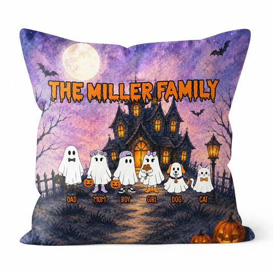 Personalized Halloween Family Pillow - Custom Family Name Haunted House Throw Pillow - Spooky Family Gift