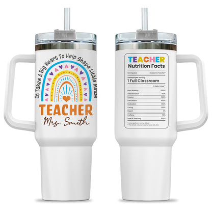 Personalized Teacher Tumbler with Handle - Custom Teacher Name Gift - Rainbow School Travel Cup with Straw - Appreciation Gift for Teachers