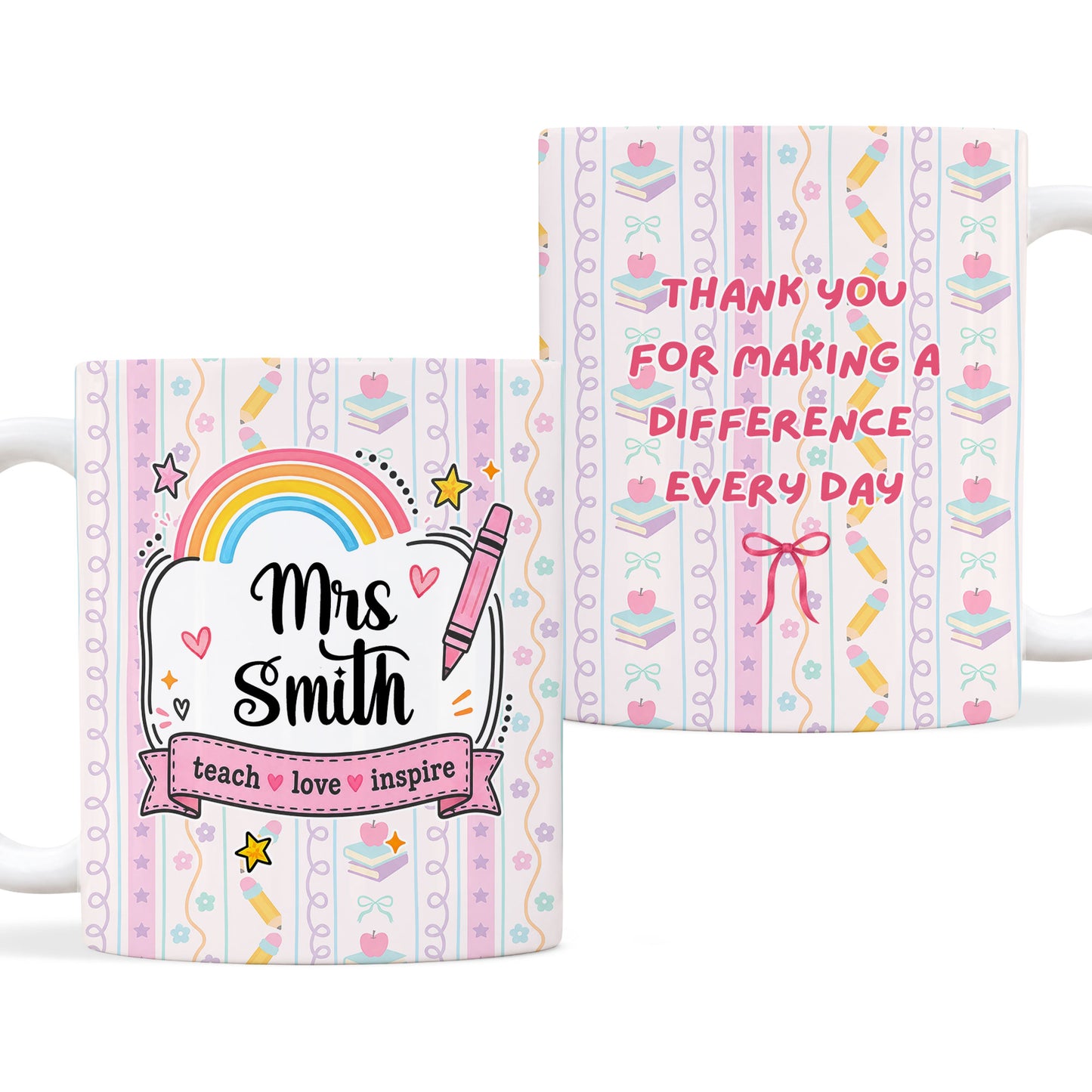 Personalized Teach Love Inspire Teacher Mug with Custom Name, Teacher Appreciation Coffee Mug, Thank You Teacher Gift, Back to School Gift