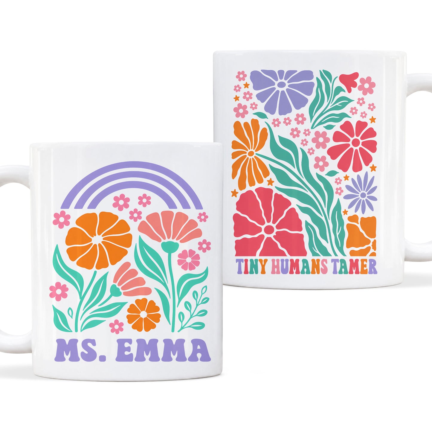 Boho Floral Teacher Mug - Tiny Humans Tamer - Custom Teacher Name Coffee Mug - Teacher Back To School Gift