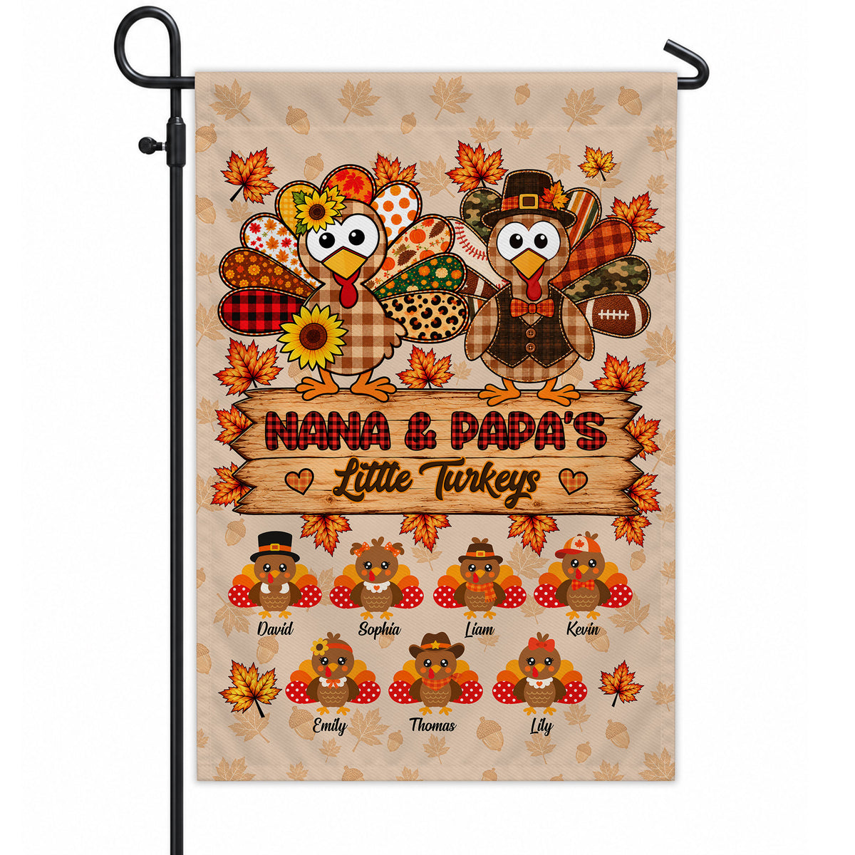 Personalized Thanksgiving Garden Flag - Nana Papa's Little Turkeys Flag - Thanksgiving Gift for Grandparents