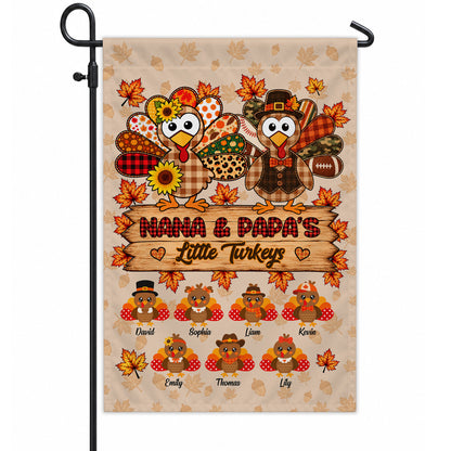 Personalized Thanksgiving Garden Flag - Nana Papa's Little Turkeys Flag - Thanksgiving Gift for Grandparents