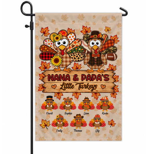 Personalized Thanksgiving Garden Flag - Nana Papa's Little Turkeys Flag - Thanksgiving Gift for Grandparents