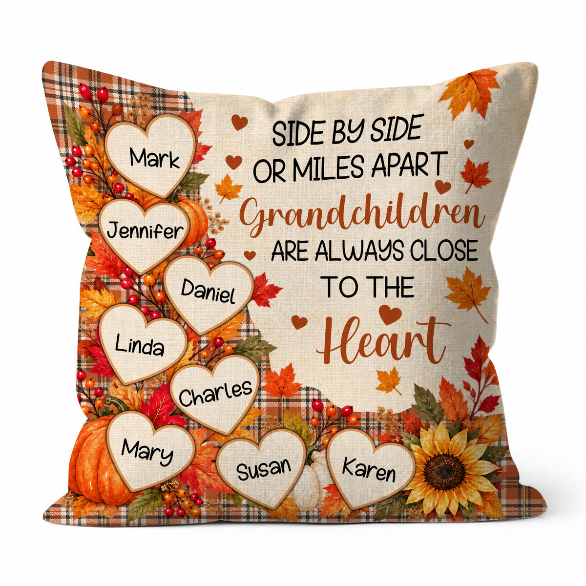 Personalized Thanksgiving Pillow – Grandchildren Are Always Close to the Heart - Thanksgiving Gift for Grandparents
