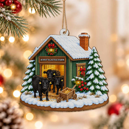 Personalized Custom Shape Wood Ornament - Custom Kid Name Cattle Farm Ornament - Farmhouse Holiday Keepsake