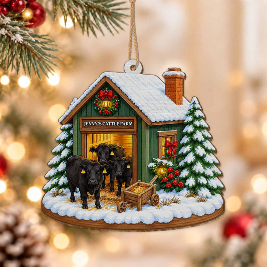 Personalized Custom Shape Wood Ornament - Custom Kid Name Cattle Farm Ornament - Farmhouse Holiday Keepsake