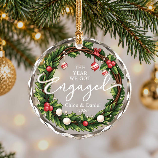 Personalized Gift Engagement Glass Ornament, Custom Couple Names Christmas, Engaged 2026 Christmas Gift For Couple